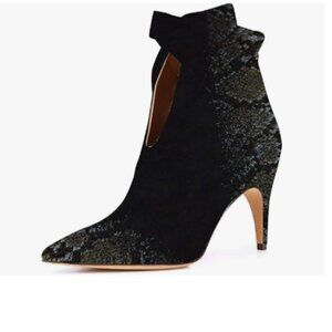 XYD Black Pointed Toe Ankle Booties Dress Low Kitten Heels Graceful Pull-on Boot